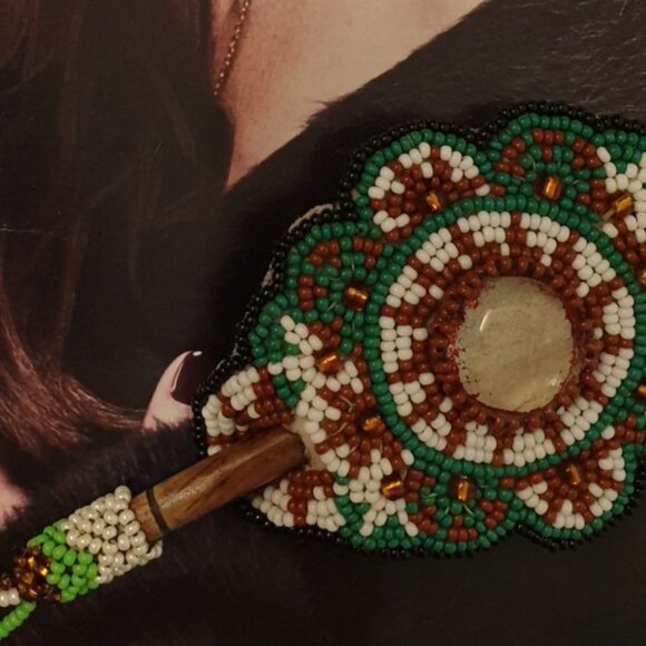 Fashion Huichol Green Leather Beaded Handmade Hair Pin Clip Women Accessory - Picture 3 of 4